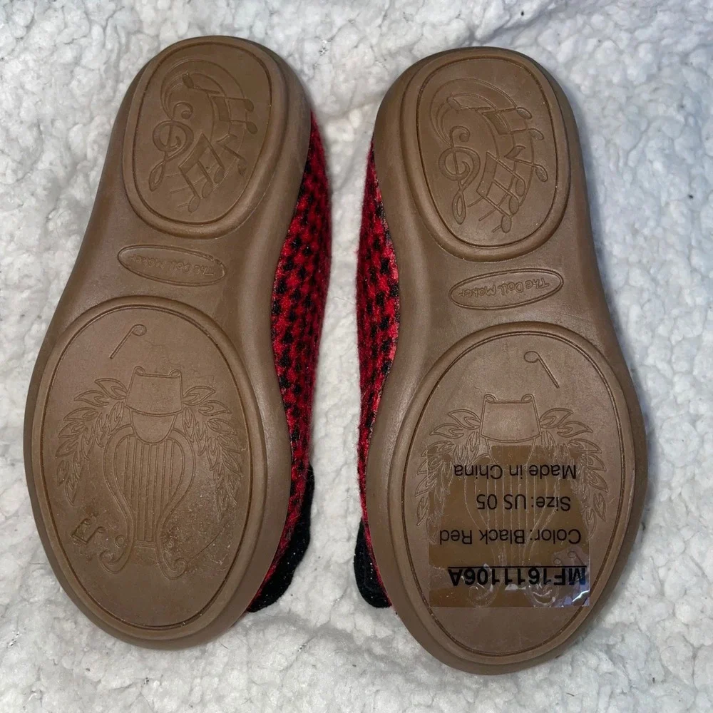 The Doll Maker Girls Red Houndstooth Bow Ballet Flats slip on‎ Shoes bow Size 5